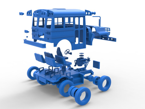 Fun short School bus Scale 1 to 25 3D Print Model