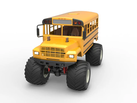Vintage School bus Monster Truck Scale 1 to 25 3D Print Model