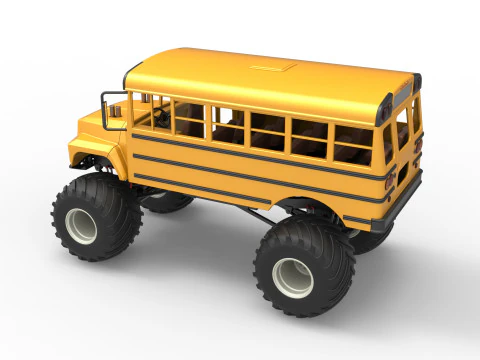 Vintage School bus Monster Truck Scale 1 to 25 3D Print Model