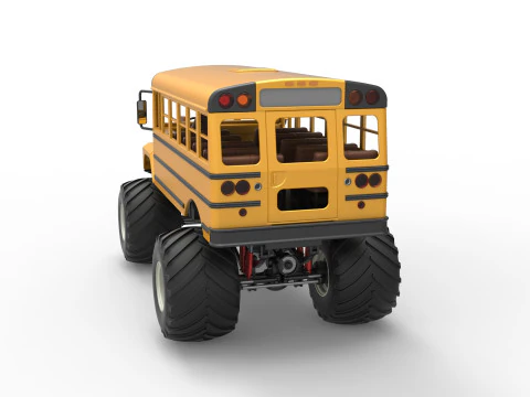 Vintage School bus Monster Truck Scale 1 to 25 3D Print Model