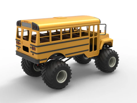 Vintage School bus Monster Truck Scale 1 to 25 3D Print Model