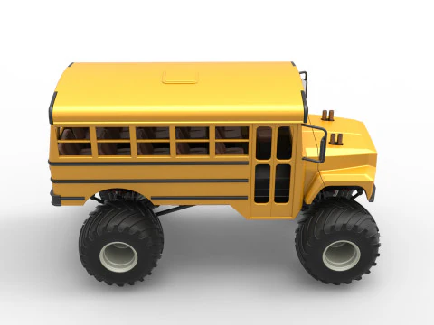 Vintage School bus Monster Truck Scale 1 to 25 3D Print Model