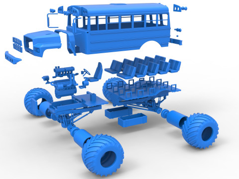 Vintage School bus Monster Truck Scale 1 to 25 3D Druckmodell