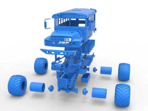 Vintage School bus Monster Truck Scale 1 to 25 3D Print Model