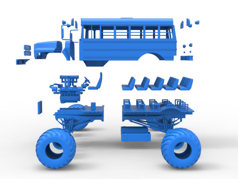 Vintage School bus Monster Truck Scale 1 to 25 3D Druckmodell