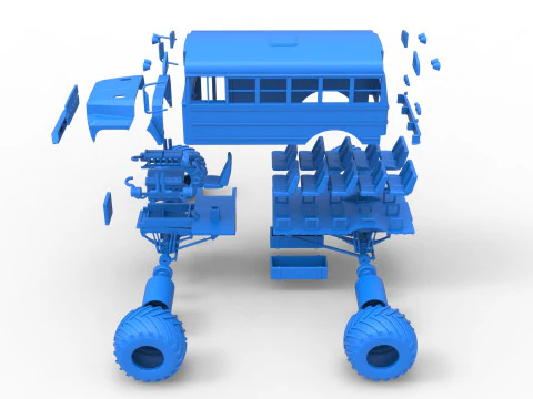Vintage School bus Monster Truck Scale 1 to 25 3D Print Model