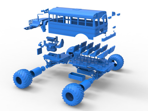 Vintage School bus Monster Truck Scale 1 to 25 3D Druckmodell