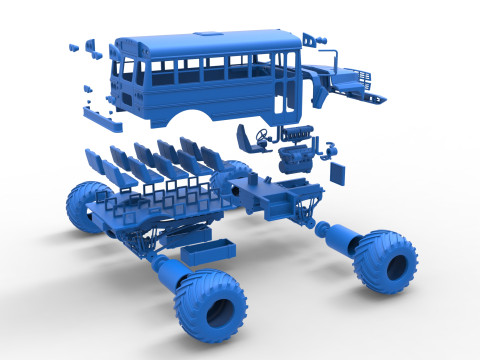 Vintage School bus Monster Truck Scale 1 to 25 3D Druckmodell