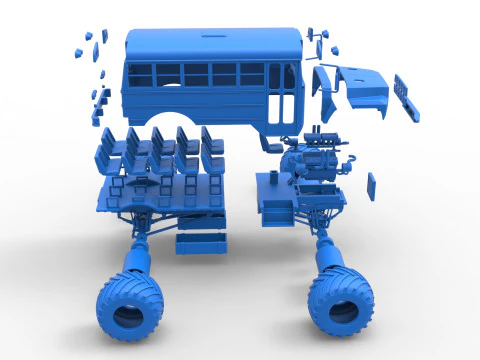 Vintage School bus Monster Truck Scale 1 to 25 3D Print Model