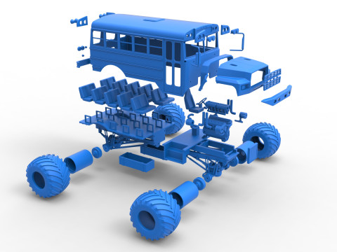 Vintage School bus Monster Truck Scale 1 to 25 3D Druckmodell