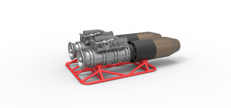 2 Jet engines on the frame Scale 1 to 25 3D 打印模型 .c4d .max .obj .3ds .fbx .stl .blend 