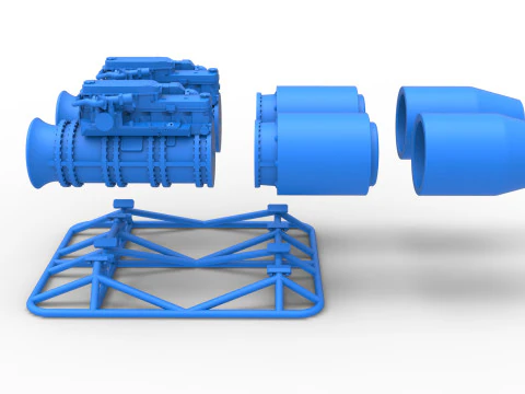 2 Jet engines on the frame Scale 1 to 25 3D Print Model