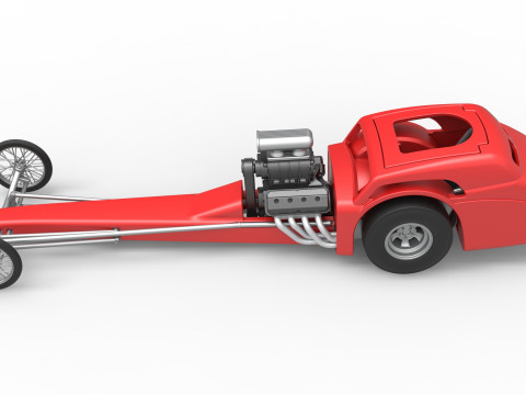 Front engine old school dragster with shell Version 8 Scale 1 to 25 3D-printmodel