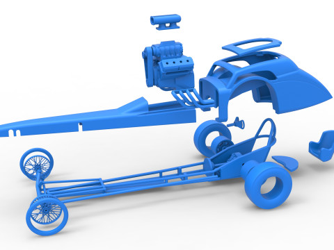 Front engine old school dragster with shell Version 8 Scale 1 to 25 3D-printmodel