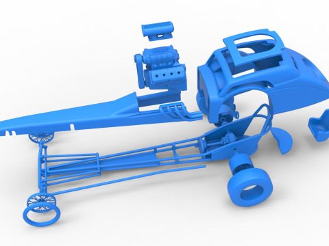 Front engine old school dragster with shell Version 8 Scale 1 to 25 3D-printmodel