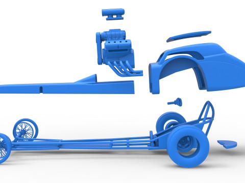 Front engine old school dragster with shell Version 8 Scale 1 to 25 3D-printmodel