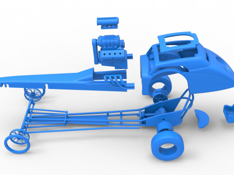 Front engine old school dragster with shell Version 8 Scale 1 to 25 3D-printmodel
