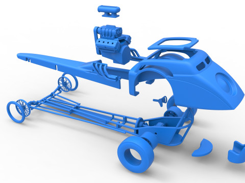 Front engine old school dragster with shell Version 8 Scale 1 to 25 3D-printmodel