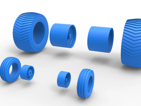 Wheel set of Pro Stock Pulling Tractor Scale 1 to 25 3D Print Model