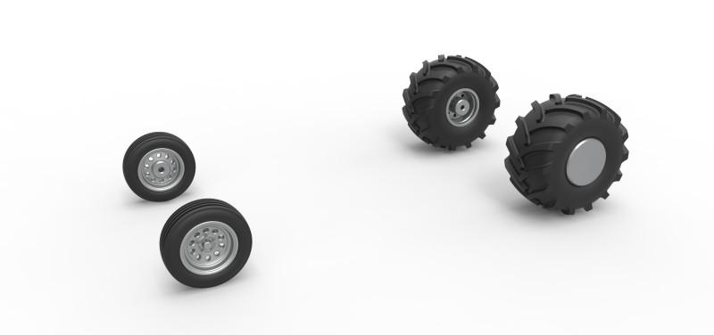 Wheel set of Vintage 2wd Pulling truck Scale 1 to 25 3D प्रिंट मॉडल .c4d .max .obj .3ds .fbx .stl .blend
