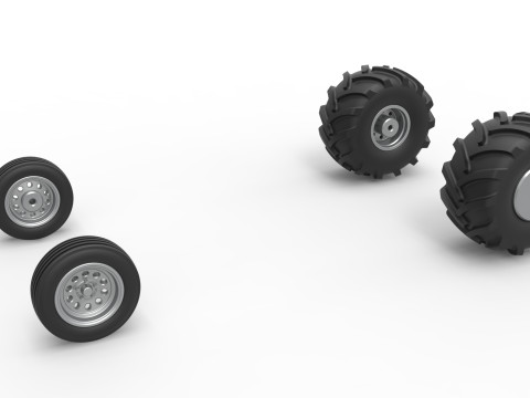 Wheel set of Vintage 2wd Pulling truck Scale 1 to 25 3D Print Model