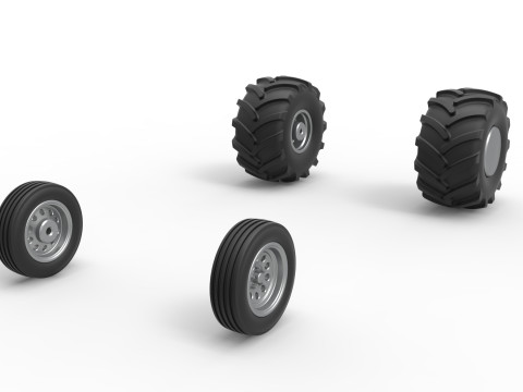 Wheel set of Vintage 2wd Pulling truck Scale 1 to 25 3D प्रिंट मॉडल