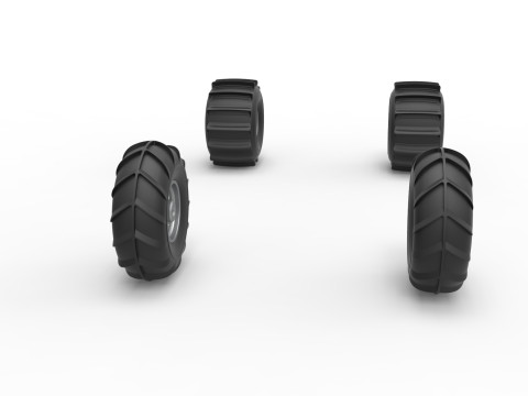 Wheel set of Mud dragster Version 1 Scale 1 to 25 3D Print Model