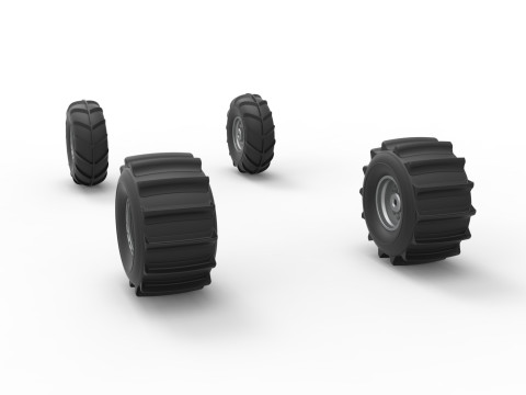 Wheel set of Mud dragster Version 1 Scale 1 to 25 3D Print Model