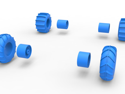 Wheel set of Mud dragster Version 1 Scale 1 to 25 3D Print Model