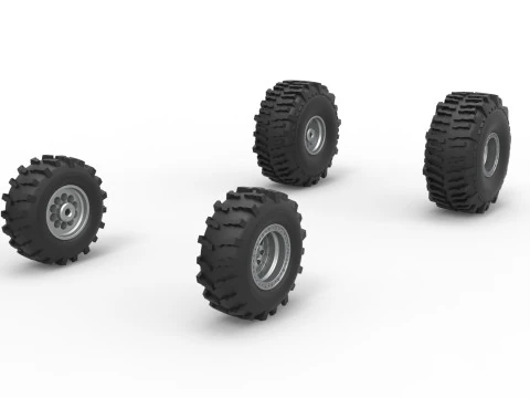 Wheel set of Mud dragster Version 2 Scale 1 to 25 3D Print Model