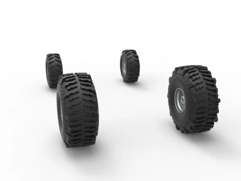 Wheel set of Mud dragster Version 2 Scale 1 to 25 3D Print Model