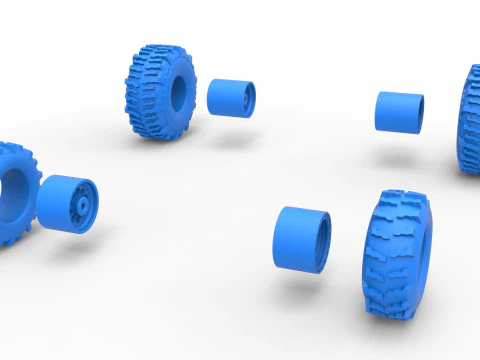 Wheel set of Mud dragster Version 2 Scale 1 to 25 3D Print Model