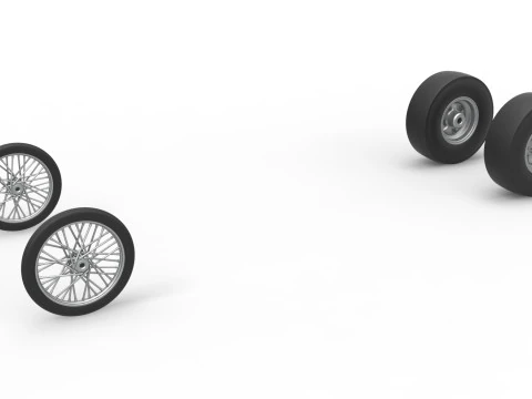 ビンテージ フロントエンジン ドラッグスターのホイールセット スケール 1 ～ 25 3Dプリントモデル