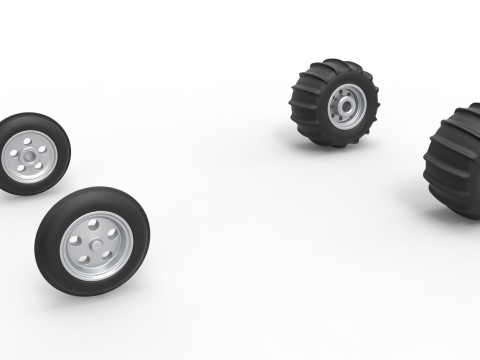 Wheel set of Vintage Sand Rail buggy Scale 1 to 25 3D Print Model