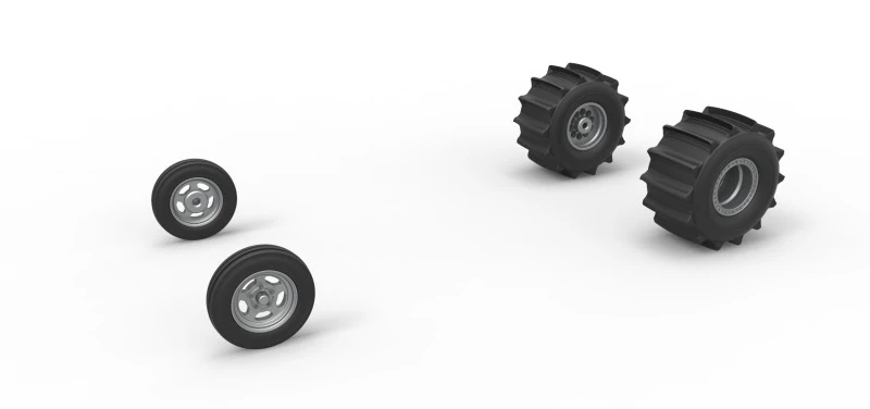 Wheel set of Dirt Dragster Scale 1 to 25 3D Print Model .c4d .max .obj .3ds .fbx .stl .blend 