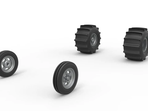 Wheel set of Dirt Dragster Scale 1 to 25 3D Print Model