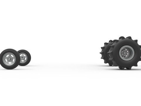 Wheel set of Dirt Dragster Scale 1 to 25 3D Print Model