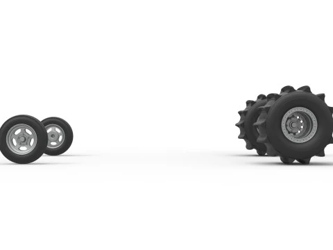 Wheel set of Dirt Dragster Scale 1 to 25 3D Print Model
