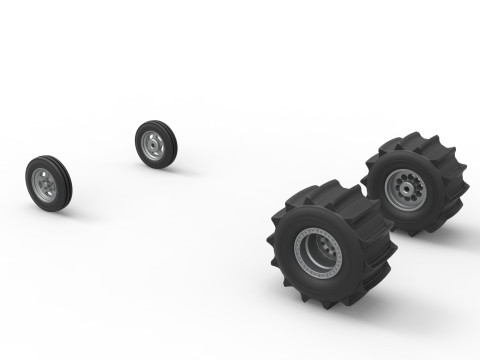 Wheel set of Dirt Dragster Scale 1 to 25 3D Print Model