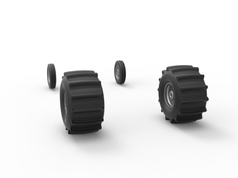 Wheel set of Dirt Dragster Scale 1 to 25 3D Print Model