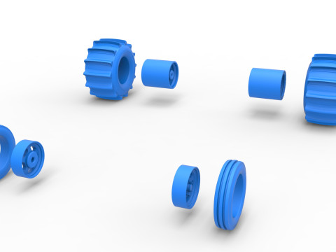 Wheel set of Dirt Dragster Scale 1 to 25 3D Print Model