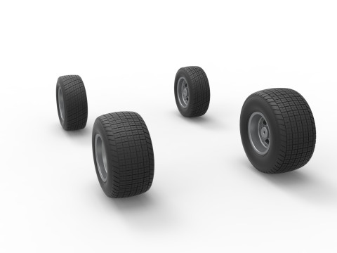 Wheel Set of Midget car Scale 1 to 25 3D Baskı Modeli