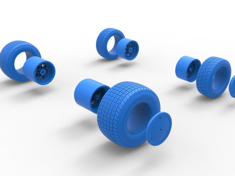 Wheel Set of Midget car Scale 1 to 25 3D Baskı Modeli