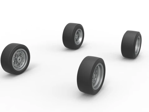 Wheel set of Pavement Midget car Scale 1 to 25 3D Print Model