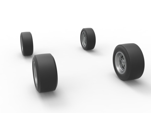 Wheel set of Pavement Midget car Scale 1 to 25 3D Принт Модель