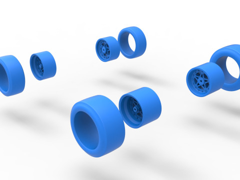 Wheel set of Pavement Midget car Scale 1 to 25 3D Принт Модель