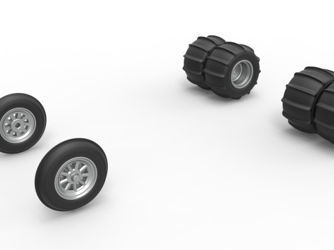 Wheel Set of water pumper Sand buggy Version 1 Scale 1 to 25 3D Print Model