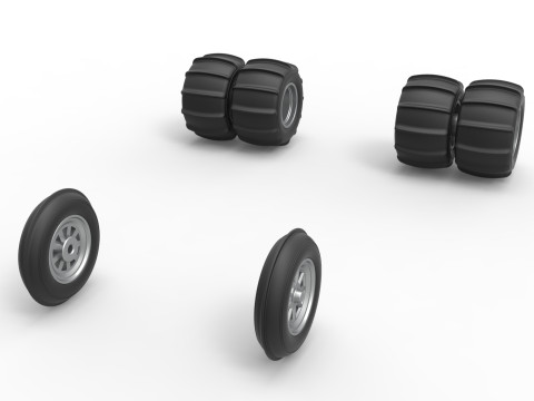 Wheel Set of water pumper Sand buggy Version 1 Scale 1 to 25 3D प्रिंट मॉडल