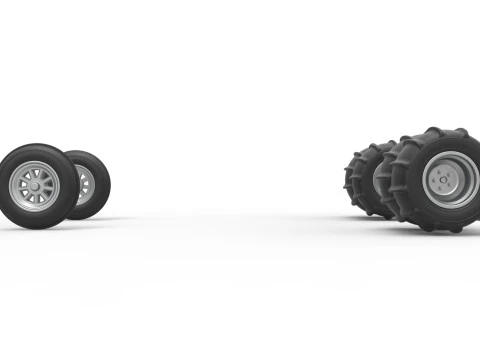 Wheel Set of water pumper Sand buggy Version 1 Scale 1 to 25 3D Print Model