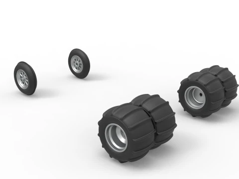 Wheel Set of water pumper Sand buggy Version 1 Scale 1 to 25 3D Print Model